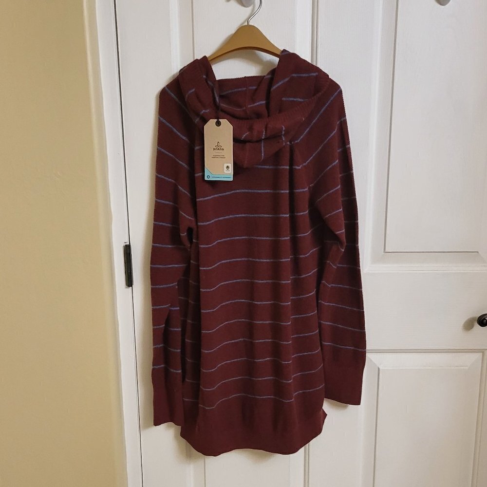 Prana Women's Milani Striped Tunic Hoodie Maroon Stripe Size Medium NWT - Picture 5 of 10